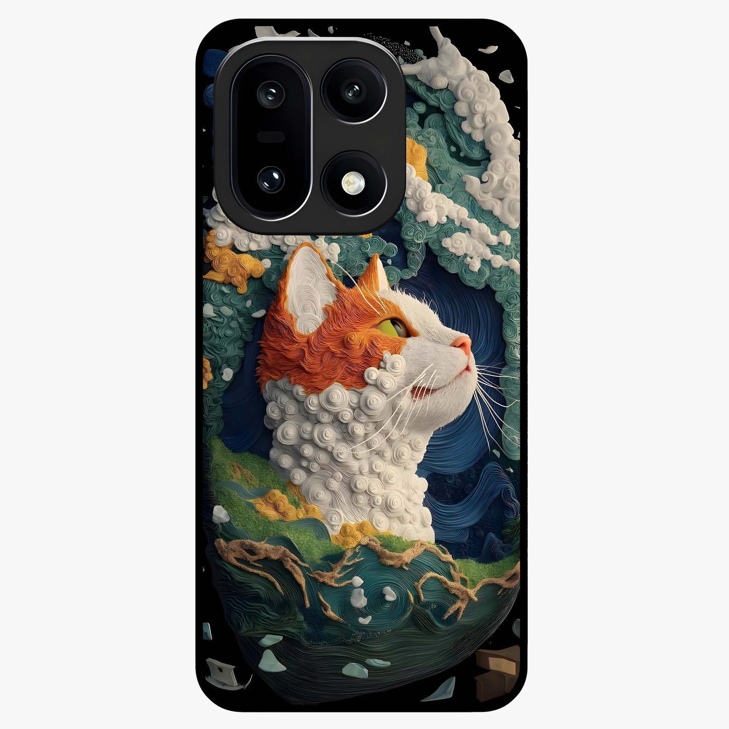 Aurora Cat Dreams Glass Case for 1+15 dreamy front view featuring glowing cat artwork with aurora tones