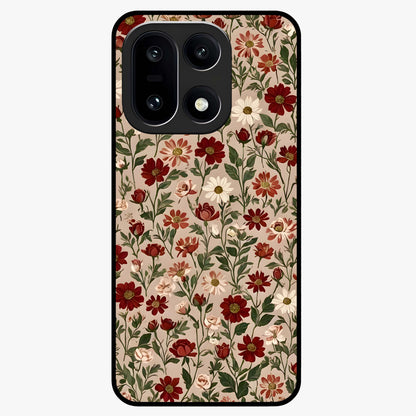 Biege Flower With Leaf Glass Case for 1+15 front view featuring soft beige floral artwork with leaf detailing
