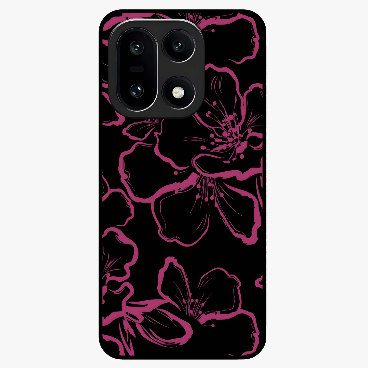 Black Violet Sketch Garden Glass Case for 1+15 artistic front view featuring violet floral sketch artwork