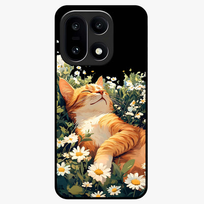Blissful Bloom Cat Glass Case for 1+15 charming front view featuring floral cat artwork with soft aesthetic tones