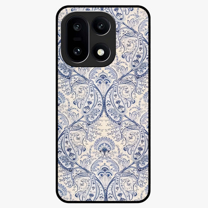 Blue Paisley Bloom Glass Case for 1+15 intricate front view featuring paisley floral artwork in rich blue tones
