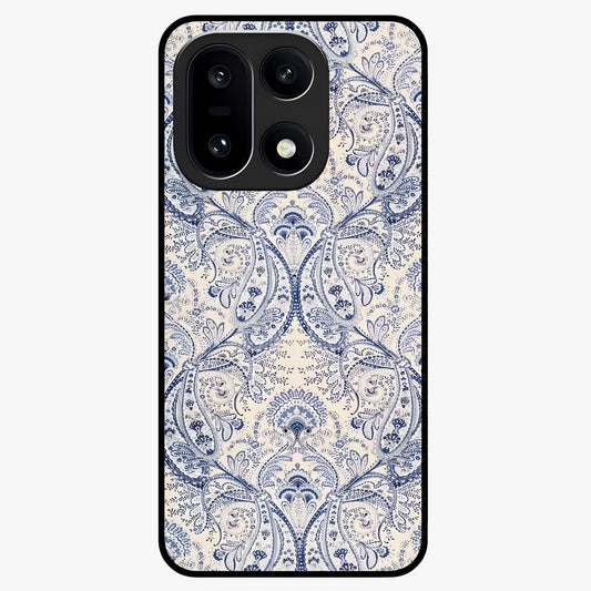 Blue Paisley Bloom Glass Case for 1+15 intricate front view featuring paisley floral artwork in rich blue tones