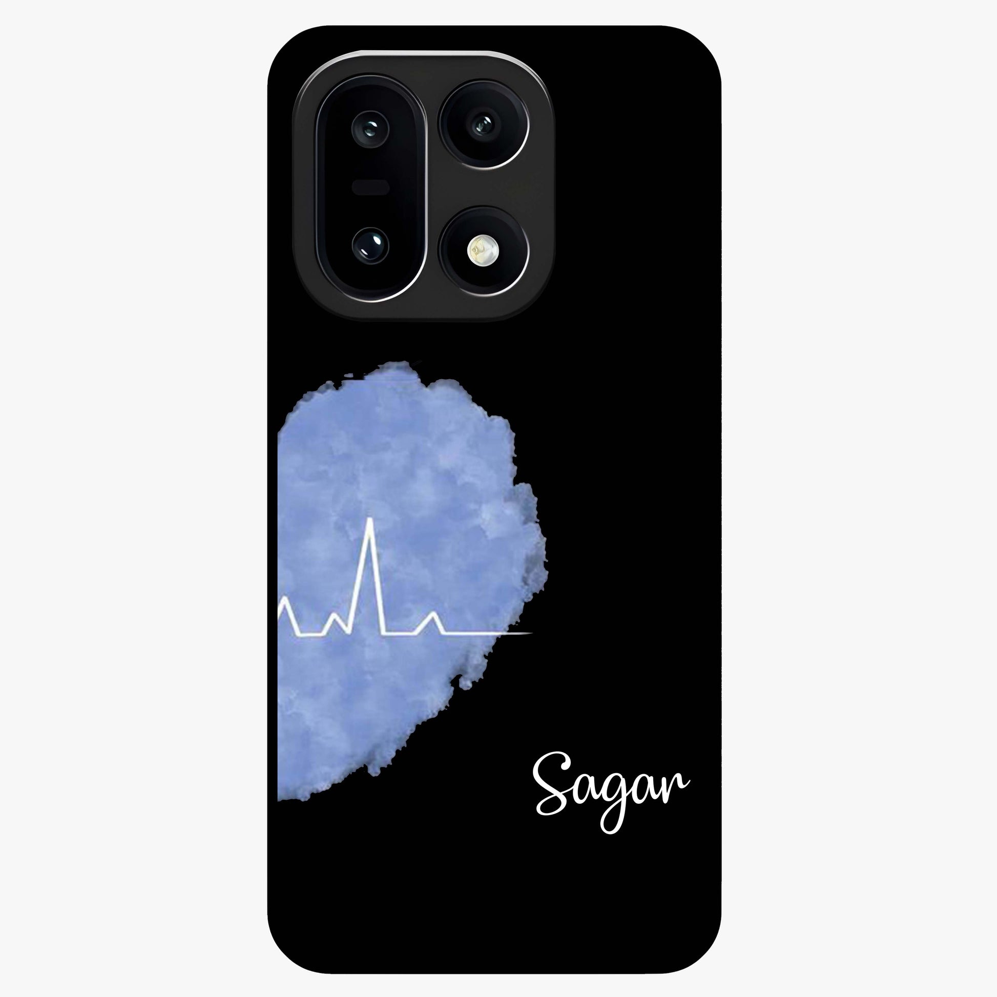 Blue Pulse Bond Glass Case for 1+15 bold front view featuring dynamic blue abstract pulse artwork