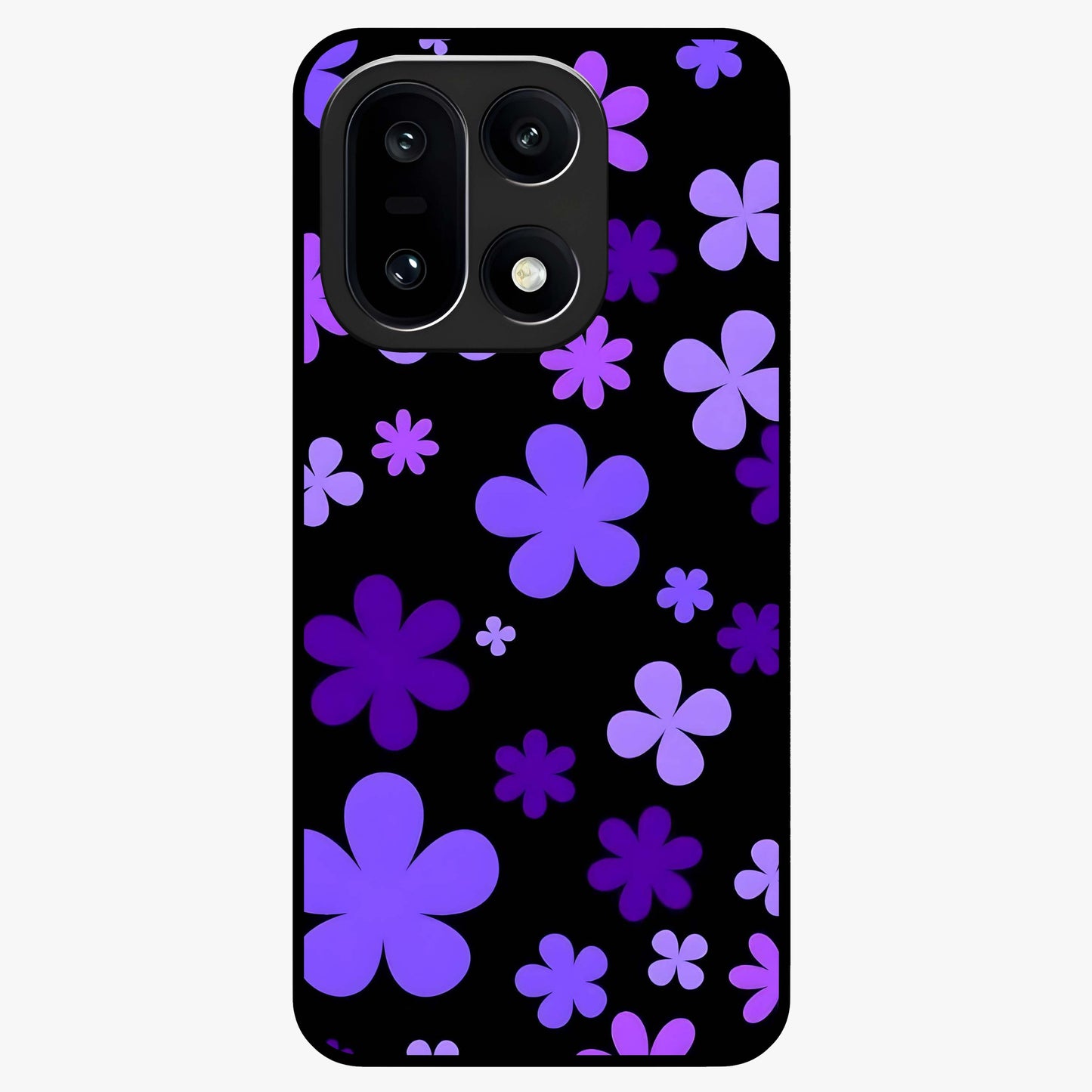 Blue Retro Pop Flowers Glass Case for 1+15 vibrant front view featuring retro floral artwork in bold blue tones