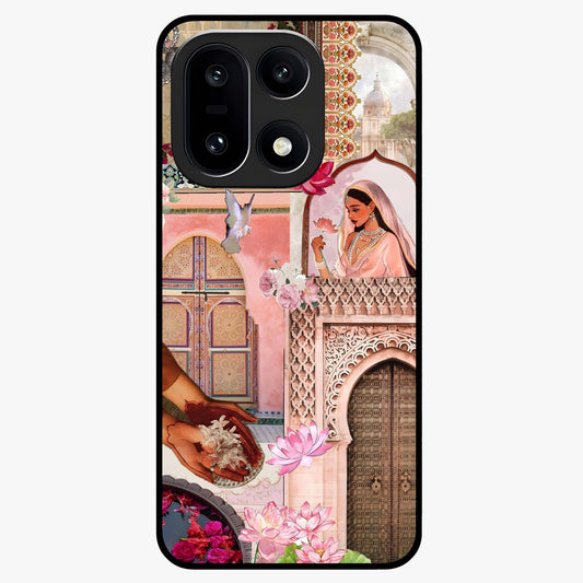 Blush Heritage Dream Glass Case for 1+15 elegant front view featuring heritage inspired floral artwork