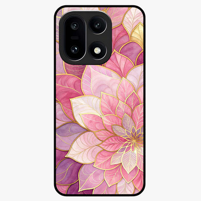 Blush Luxe Bloom Glass Case for 1+15 luxurious front view featuring refined blush floral artwork