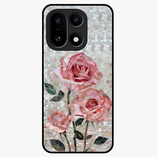 Blush Mosaic Bloom Glass Case for 1+15 artistic front view featuring mosaic style floral artwork