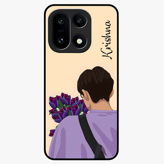 Boy Holding Flowers Glass Case for 1+15 aesthetic front view featuring soft illustrated character holding floral bouquet