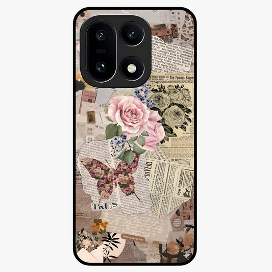 Butterfly News Bloom Glass Case for 1+15 artistic front view featuring blooming floral and butterfly themed artwork