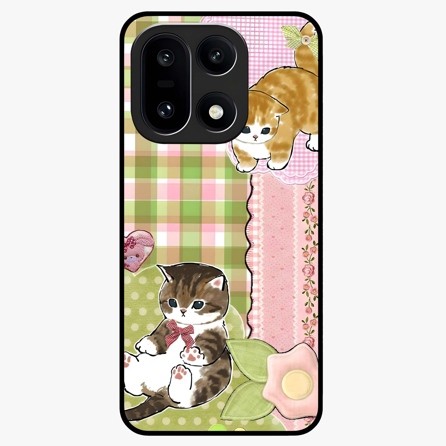 Cats Sweet Button Glass Case for 1+15 adorable front view featuring cute cat artwork with sweet pastel tones