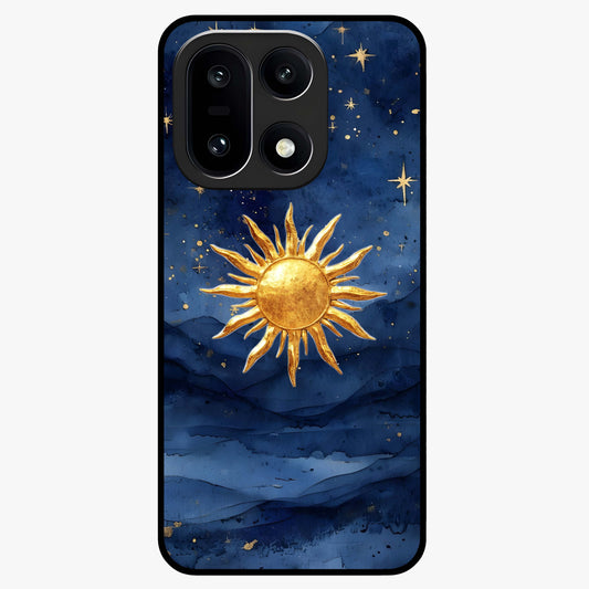 Celestial Blue Glow Glass Case for 1+15 radiant front view featuring glowing blue cosmic artwork