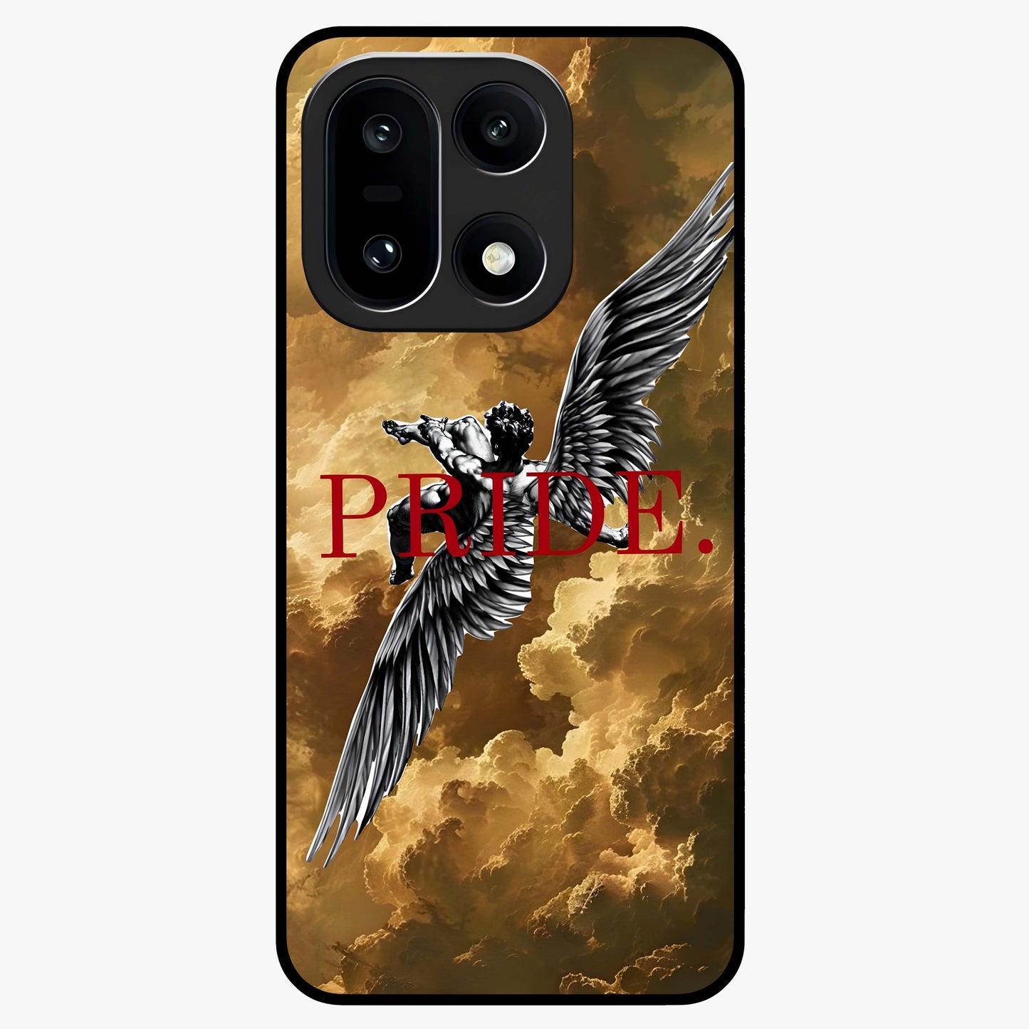 Celestial Fallen Pride Glass Case for 1+15 bold front view featuring dramatic cosmic artwork with dark celestial tones