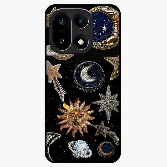 Celestial Gem Constellations Glass Case for 1+15 elegant front view featuring gemstone inspired constellation artwork