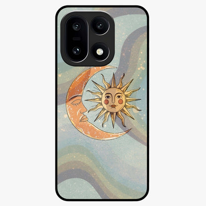 Celestial Harmony Vibes Glass Case for 1+15 serene front view featuring balanced cosmic artwork with calming tones