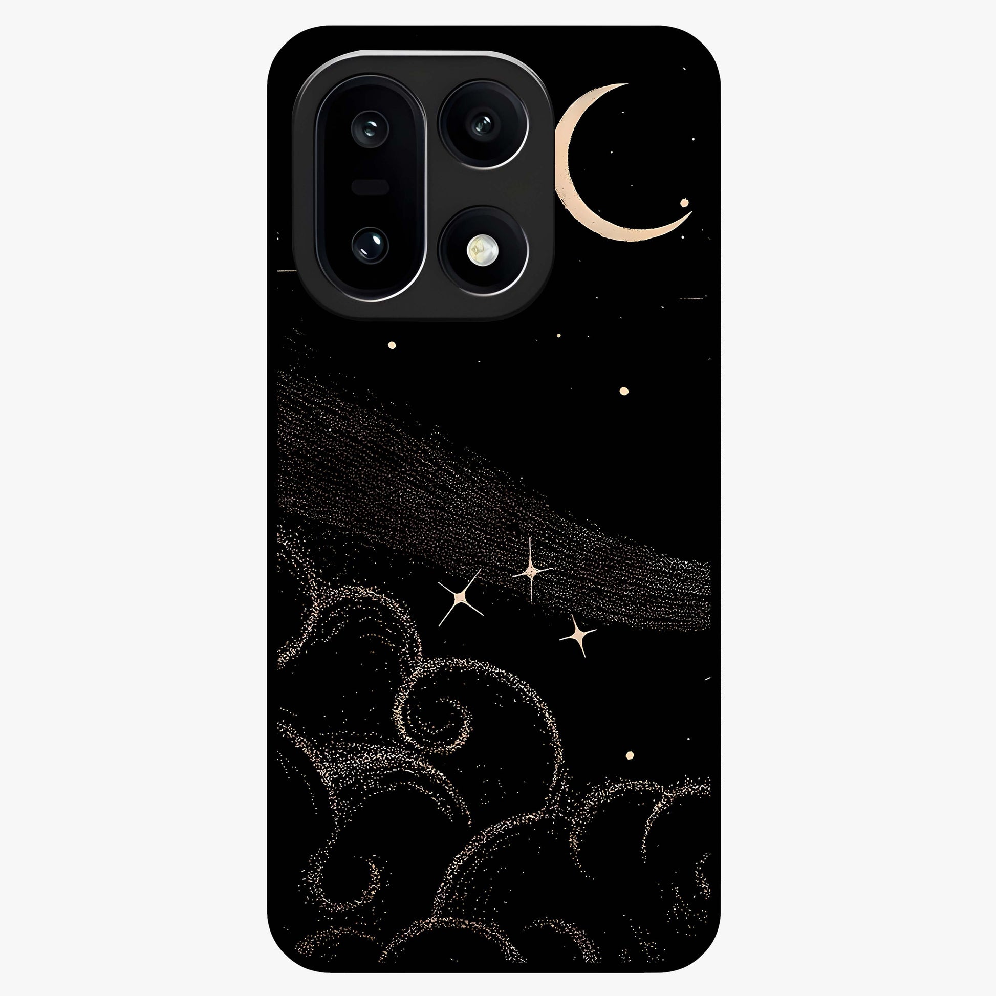 Celestial Midnight Veil Glass Case for 1+15 dramatic front view featuring deep midnight sky artwork