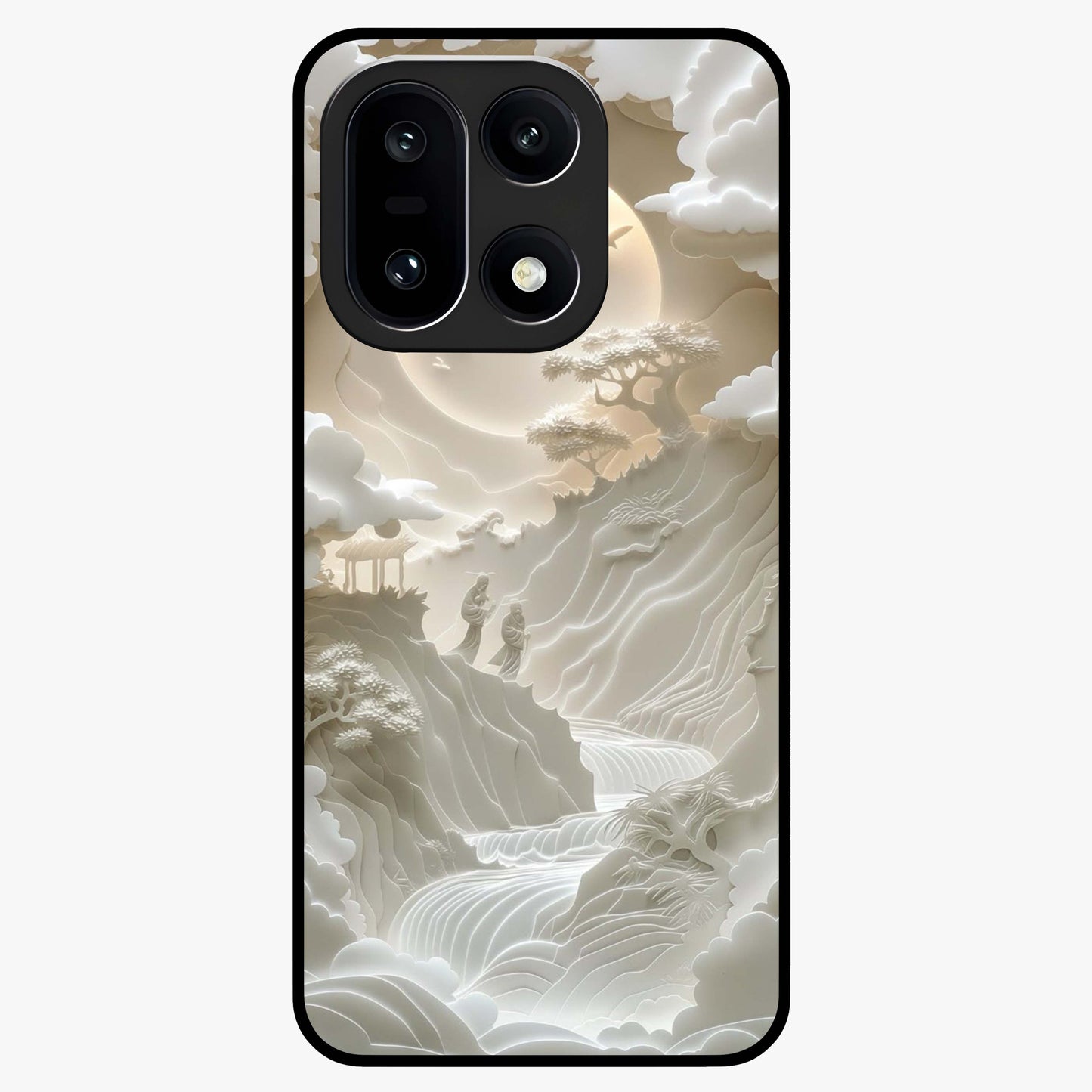 Celestial Origami Glass Case for 1+15 artistic front view featuring folded origami inspired cosmic artwork