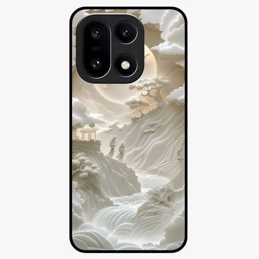 Celestial Origami Glass Case for 1+15 artistic front view featuring folded origami inspired cosmic artwork