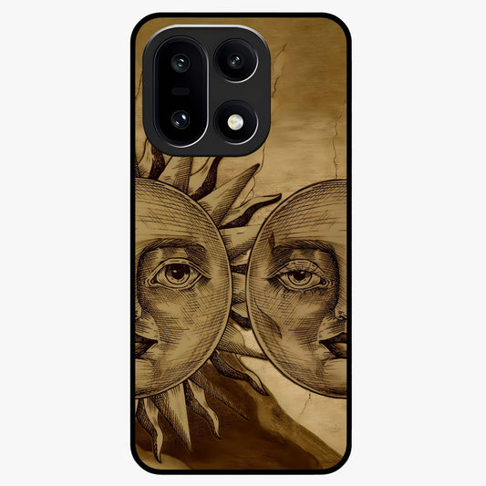 Celestial Relic Glow Glass Case for 1+15 mystical front view featuring ancient relic inspired cosmic artwork
