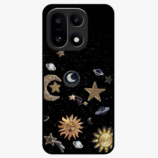 Celestial Star Charm Glass Case for 1+15 radiant front view featuring star inspired cosmic artwork