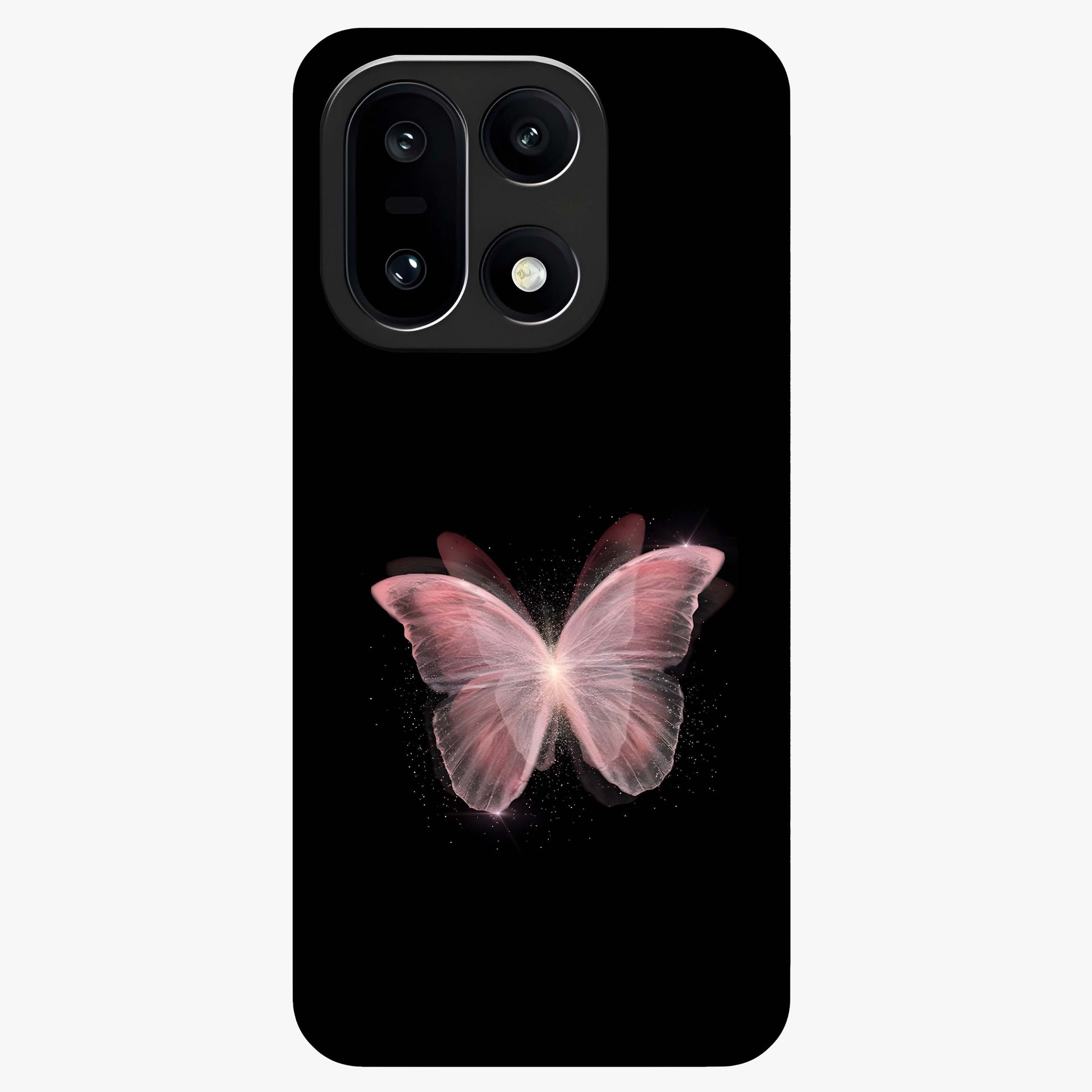 Celestial Wings Butterfly Glass Case for 1+15 elegant front view featuring butterfly artwork with cosmic accents