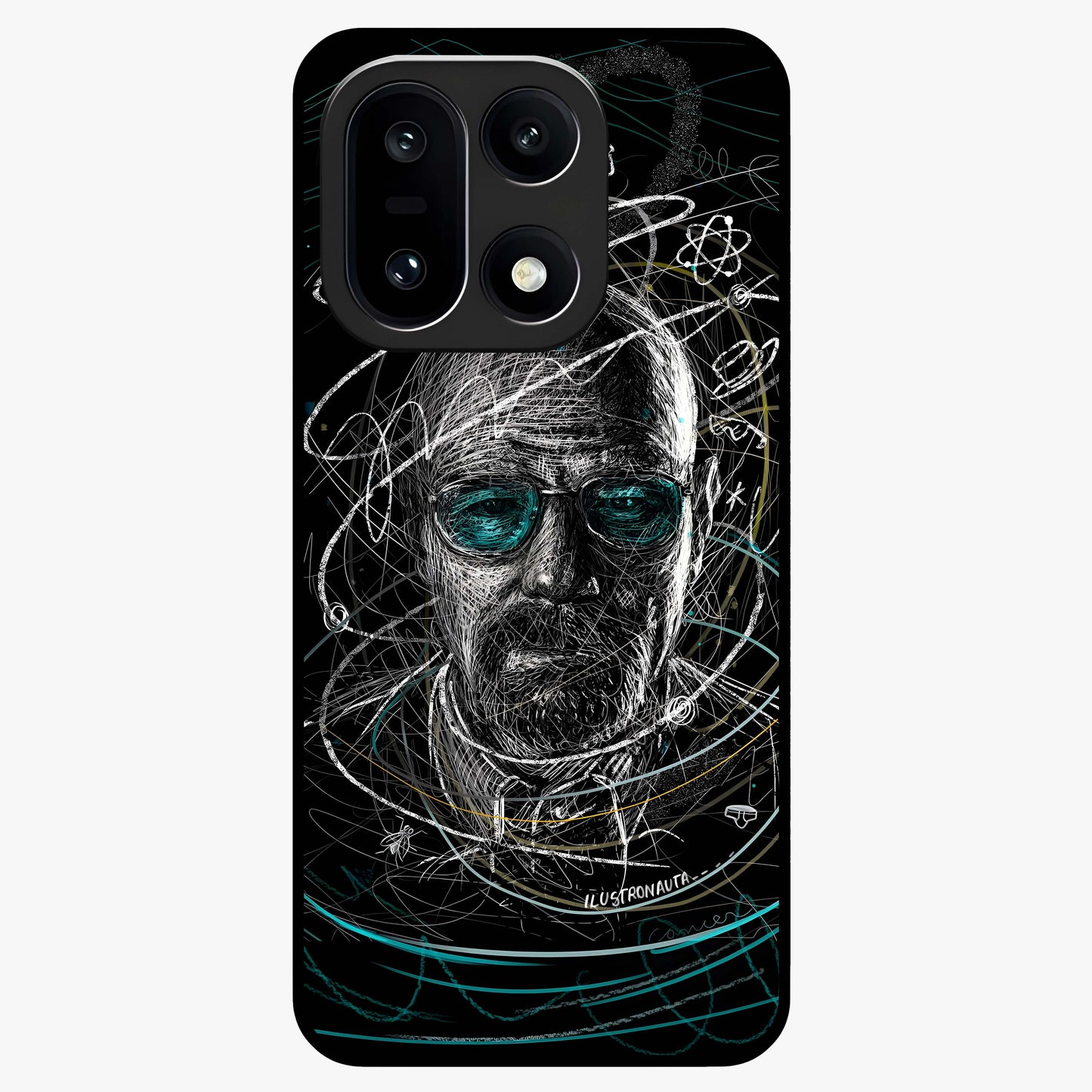 Chaotic Mind Genius Glass Case for 1+15 bold front view featuring expressive abstract typography artwork