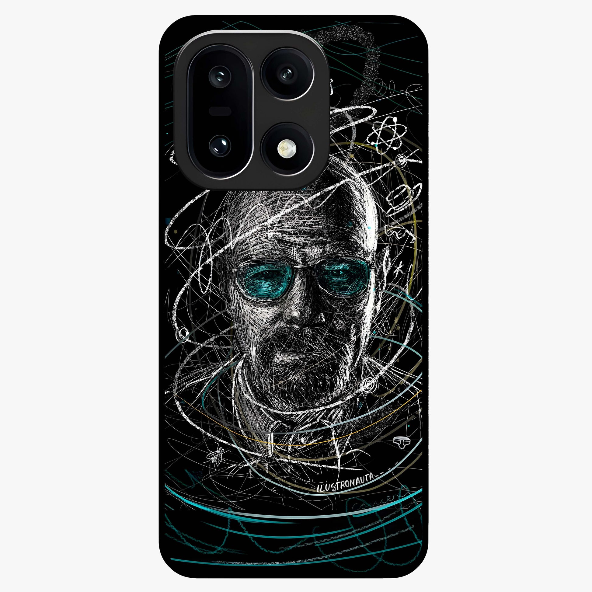 Chaotic Mind Genius Glass Case for 1+15 bold front view featuring expressive abstract typography artwork