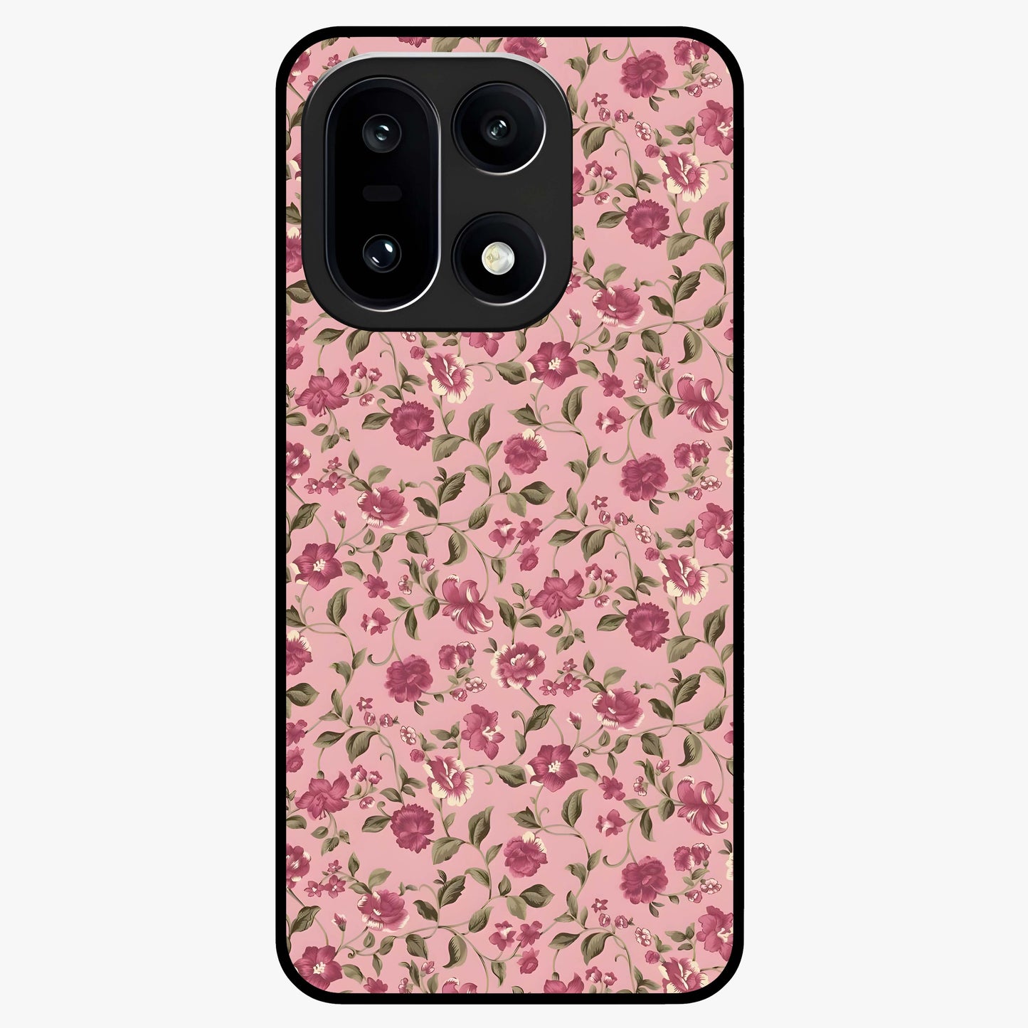 Charming Pink Floral Glass Case for 1+15 soft front view featuring delicate pink floral artwork
