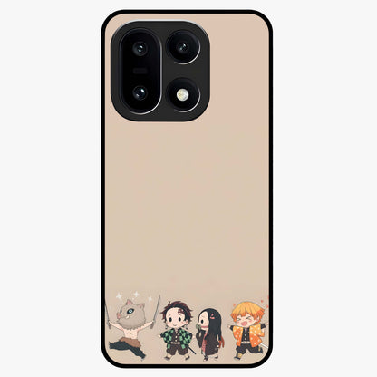 Chibi Demon Squad Glass Case for 1+15 playful front view featuring chibi style character artwork