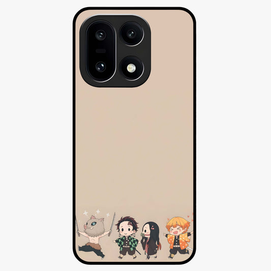 Chibi Demon Squad Glass Case for 1+15 playful front view featuring chibi style character artwork