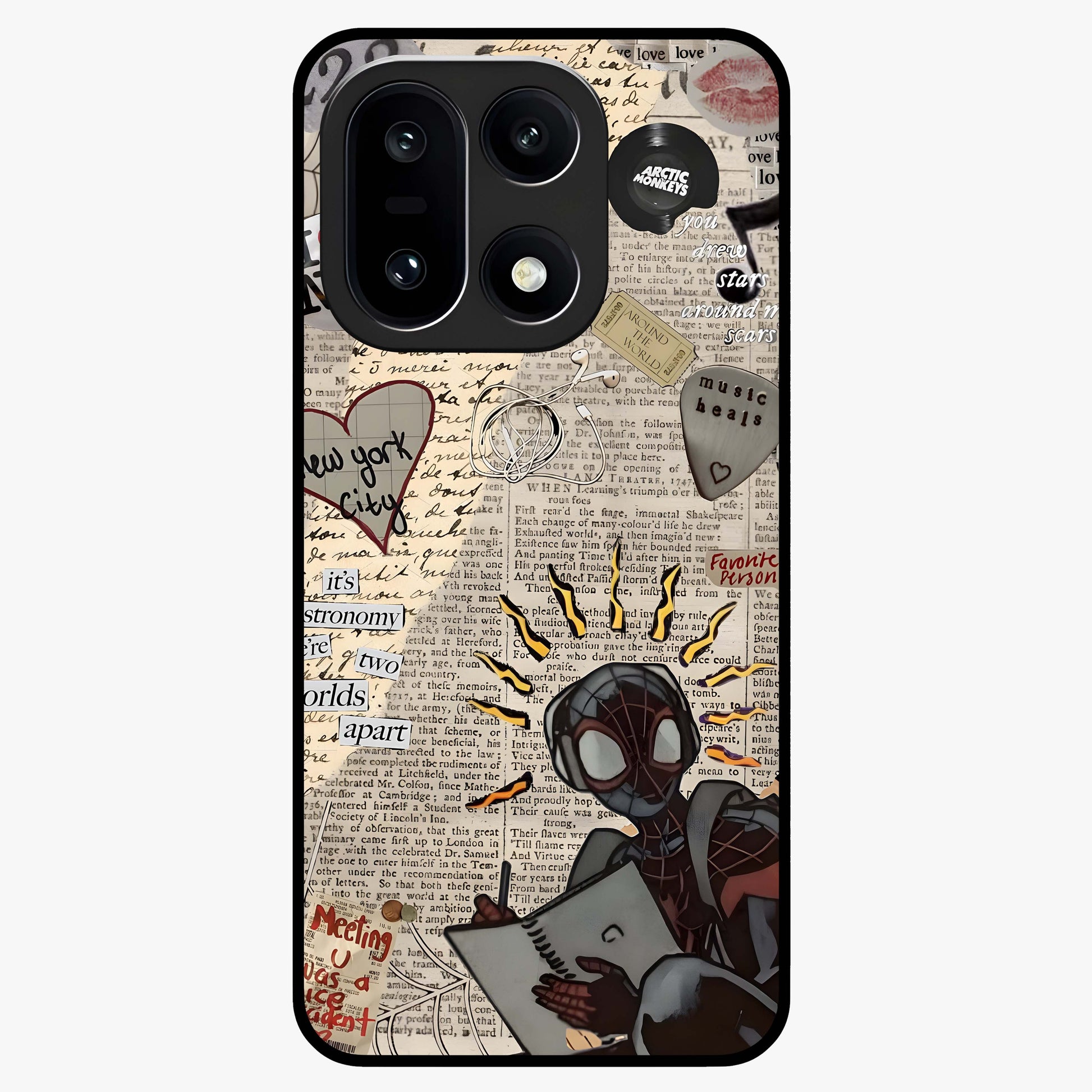 City Dream Sketch Glass Case for 1+15 showing full back design in clean flat view with artistic city sketch artwork and glossy glass finish.