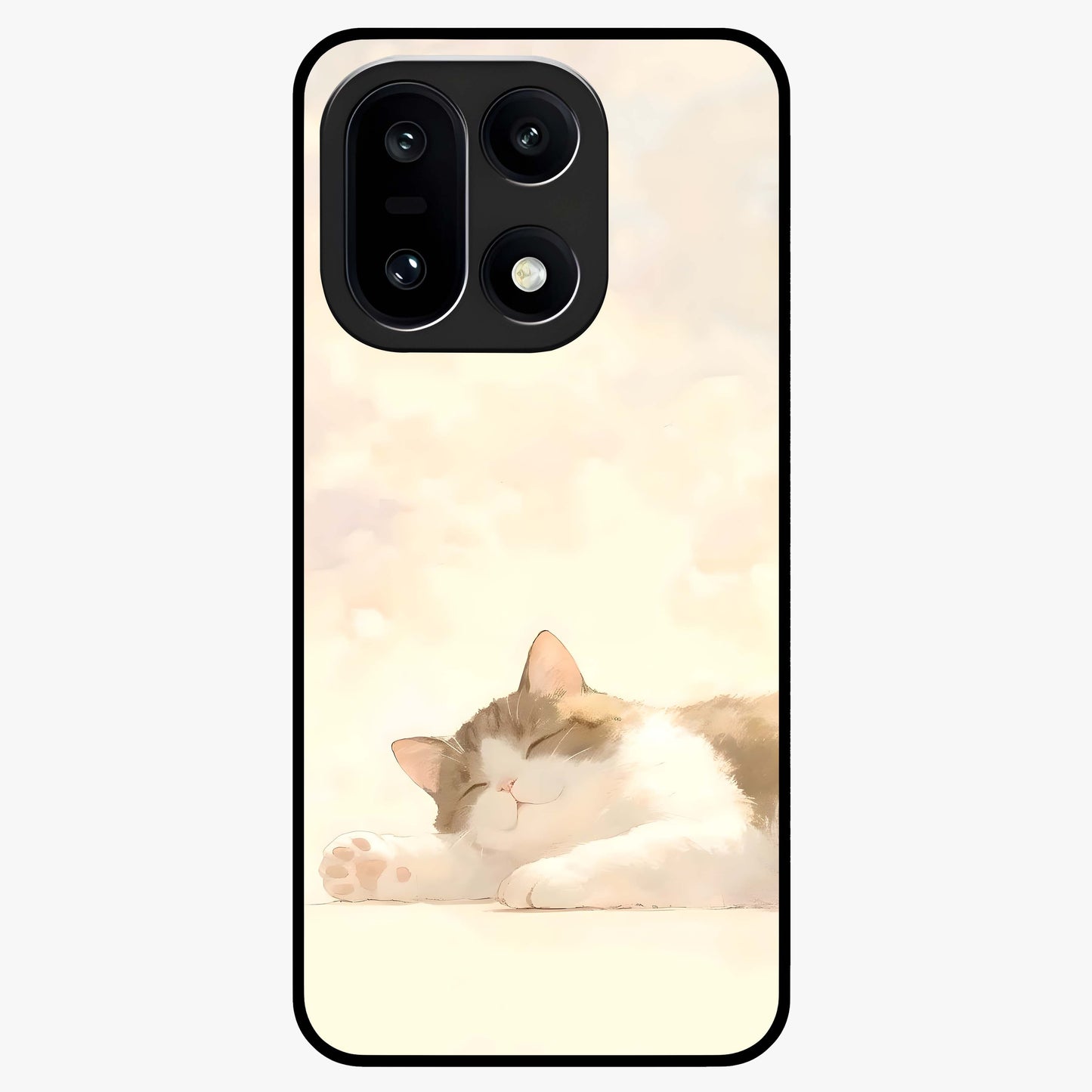 Cloud Nap Cat Glass Case for 1+15 adorable front view featuring cute sleeping cat artwork on soft cloud background