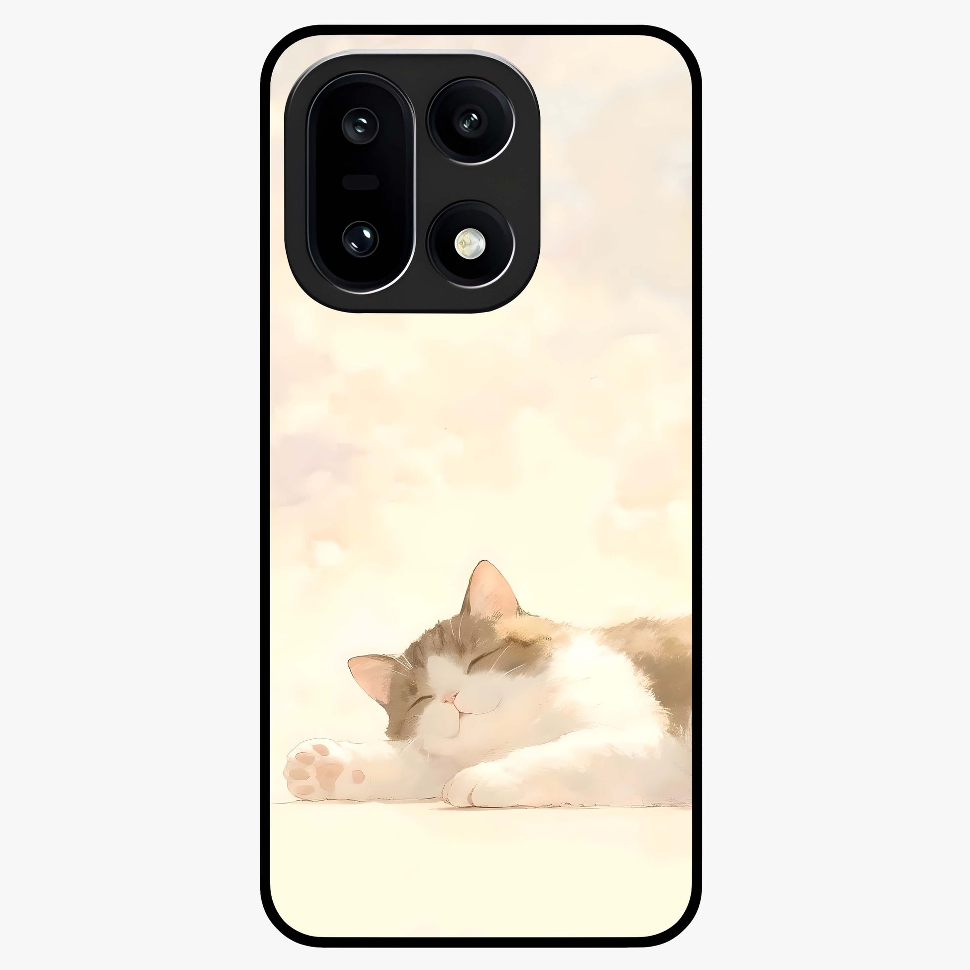Cloud Nap Cat Glass Case for 1+15 adorable front view featuring cute sleeping cat artwork on soft cloud background