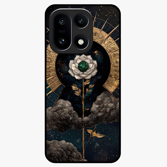 Cosmic Bloom Rose Glass Case for 1+15 elegant front view featuring rose artwork blended with cosmic background