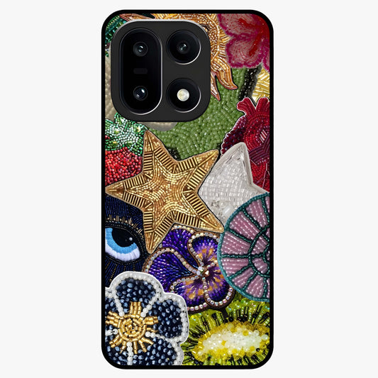 Cosmic Charm Shine Glass Case for 1+15 radiant front view featuring shimmering celestial artwork