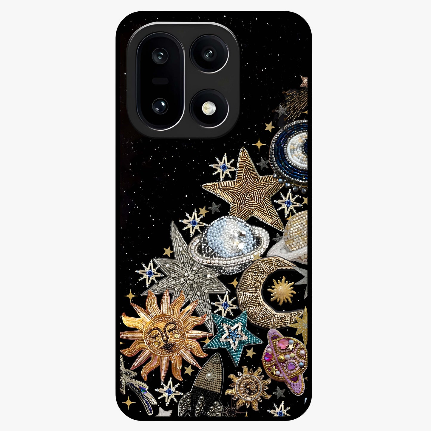 Cosmic Sparkle Dreams Glass Case for 1+15 magical front view featuring sparkling star artwork with dreamy gradients