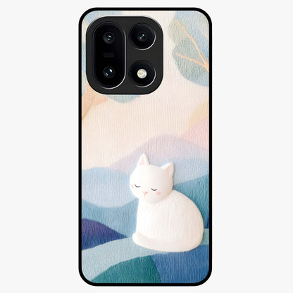 Cotton Dream Cat Glass Case for 1+15 soft front view featuring dreamy cat artwork in pastel tones