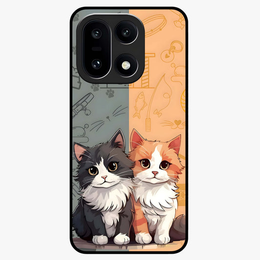 Cozy Cat Duo Glass Case for 1+15 adorable front view featuring two cats in warm aesthetic artwork