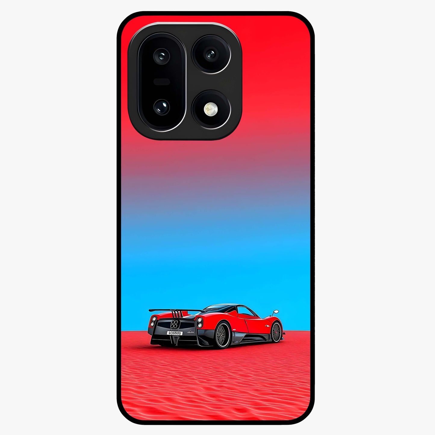 Crimson Speed Mirage Glass Case for 1+15 sleek front view featuring racing inspired red motion artwork