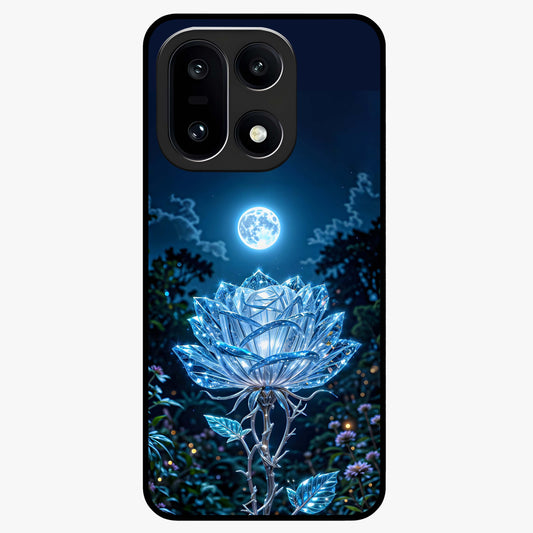 Crystal Moon Lotus Glass Case for 1+15 serene front view featuring glowing lotus artwork under crystal moonlight