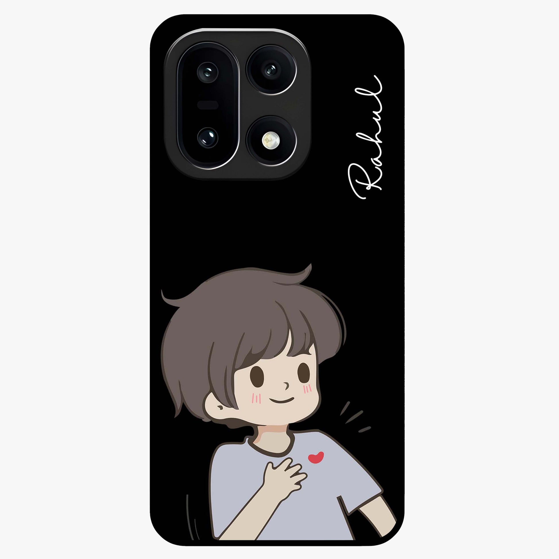 Cute Boy Heart Reaction Glass Case for 1+15 adorable front view featuring playful heart reaction character artwork
