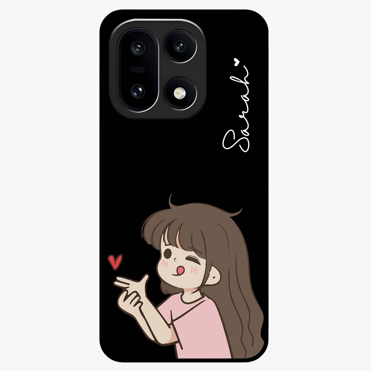 Cute Girl Firing Heart Glass Case for 1+15 charming front view featuring animated heart themed artwork