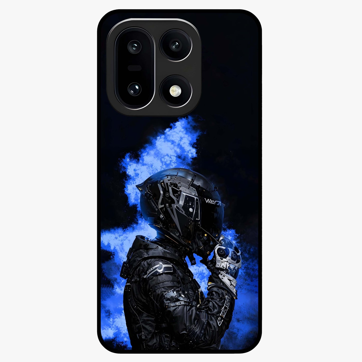 Cyber Sentinel Protocol Glass Case for 1+15 bold front view featuring futuristic cyberpunk inspired artwork