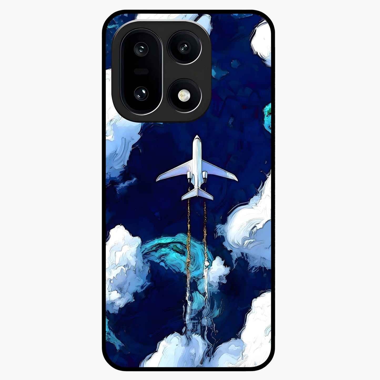Dark Airplane Glass Case for 1+15 bold front view featuring airplane silhouette artwork on dark background