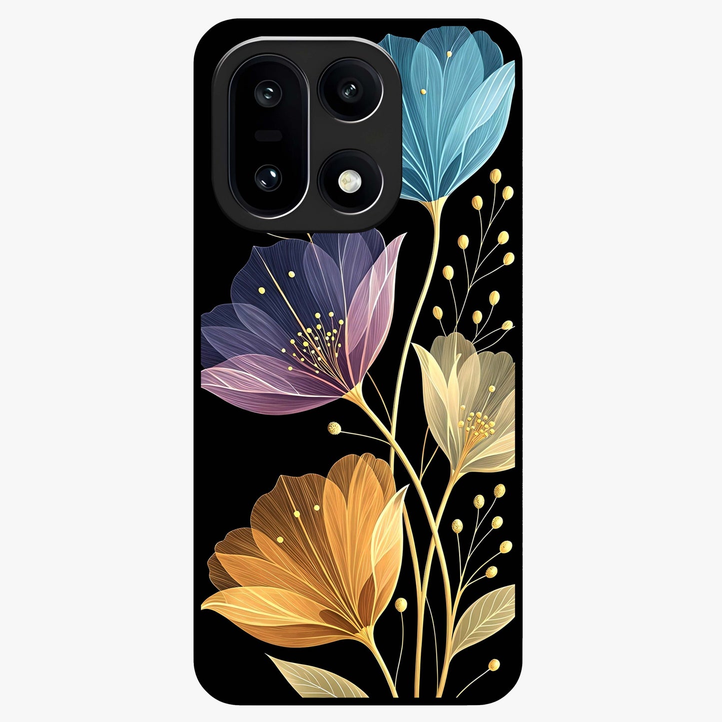 Delicate Multicolor Flowers Glass Case for 1+15 vibrant front view featuring soft multicolor floral artwork