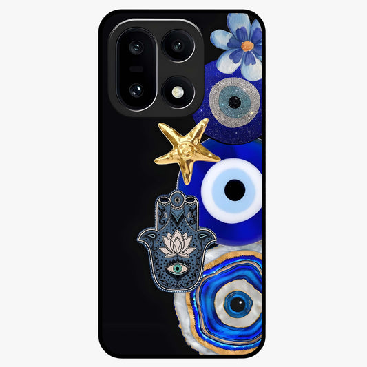 Divine Eye Bloom Glass Case for 1+15 artistic front view featuring floral evil eye inspired artwork