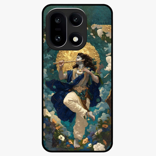 Divine Krishna Art Glass Case for 1+15 devotional front view featuring detailed Krishna artwork