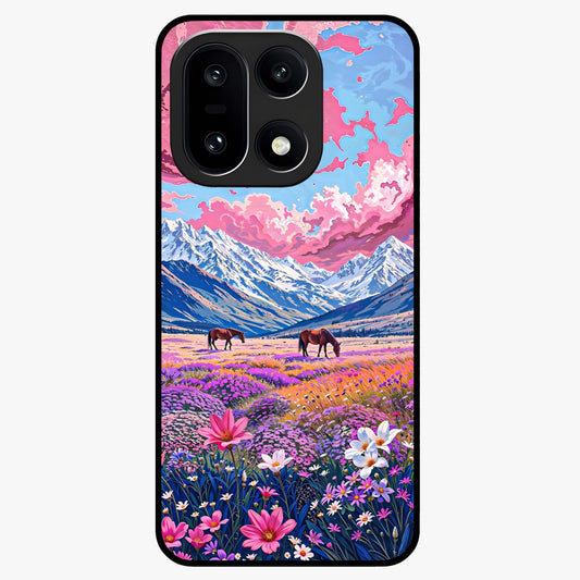 Dreamy Floral Pastures Glass Case for 1+15 soft front view featuring pastel floral meadow artwork