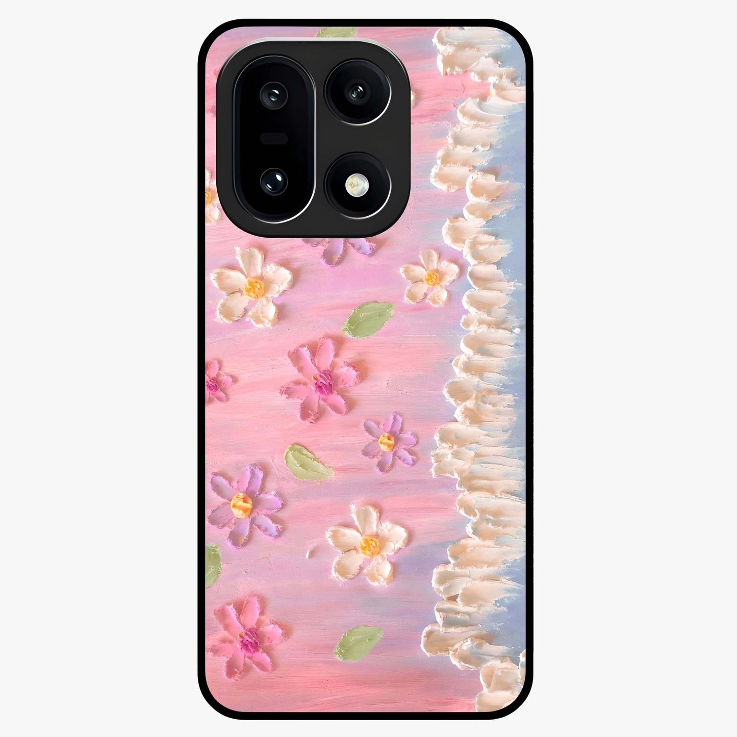 Dreamy Painted Garden Glass Case for 1+15 artistic front view featuring hand painted floral garden artwork