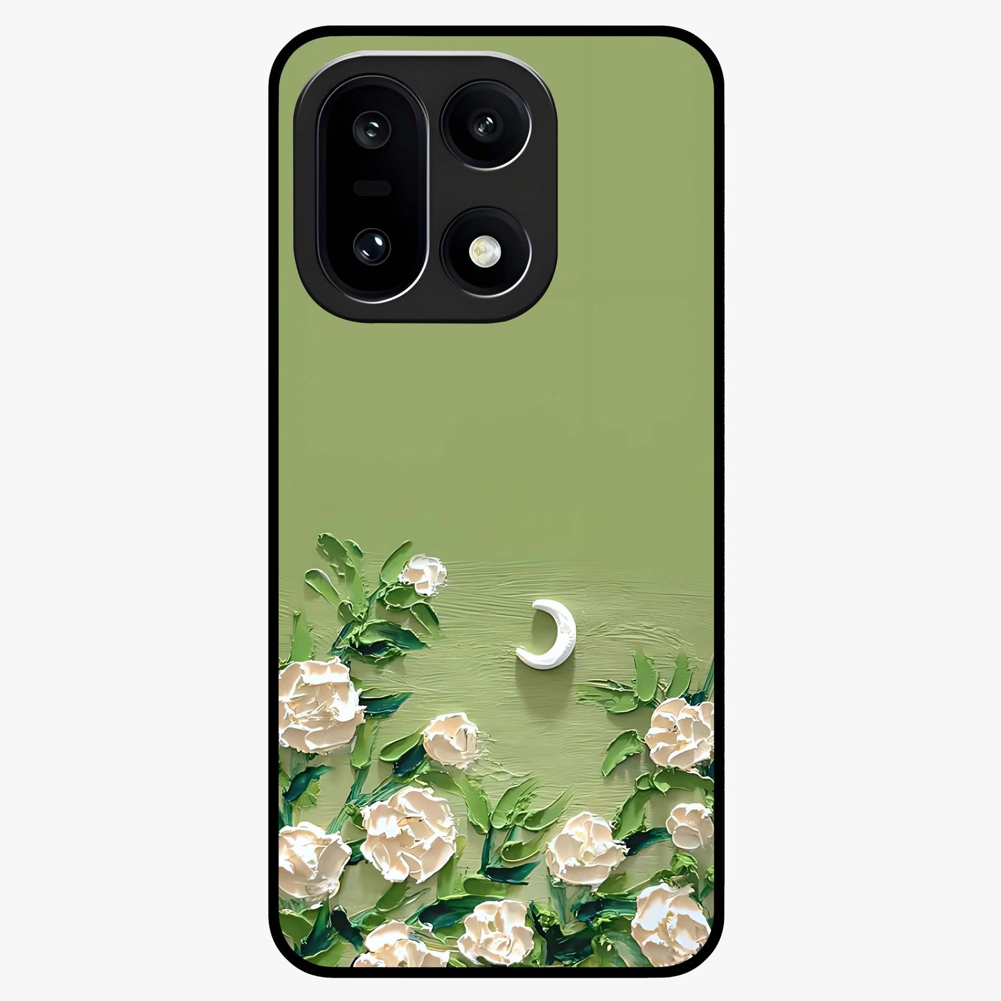 Emerald Bloom Calm Glass Case for 1+15 elegant front view featuring soothing emerald floral artwork