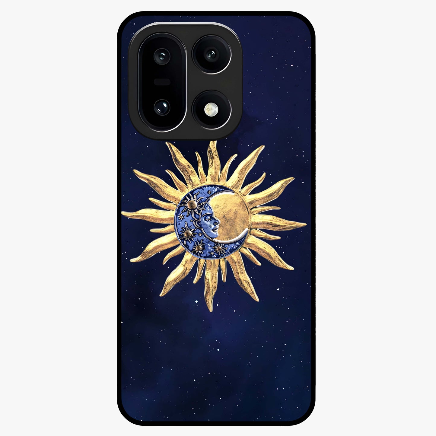 Eternal Cosmic Balance Glass Case for 1+15 artistic front view featuring symmetrical cosmic artwork
